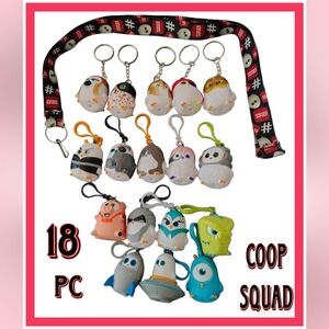 17 Assorted Coop Squad Keychains With  Lanyard